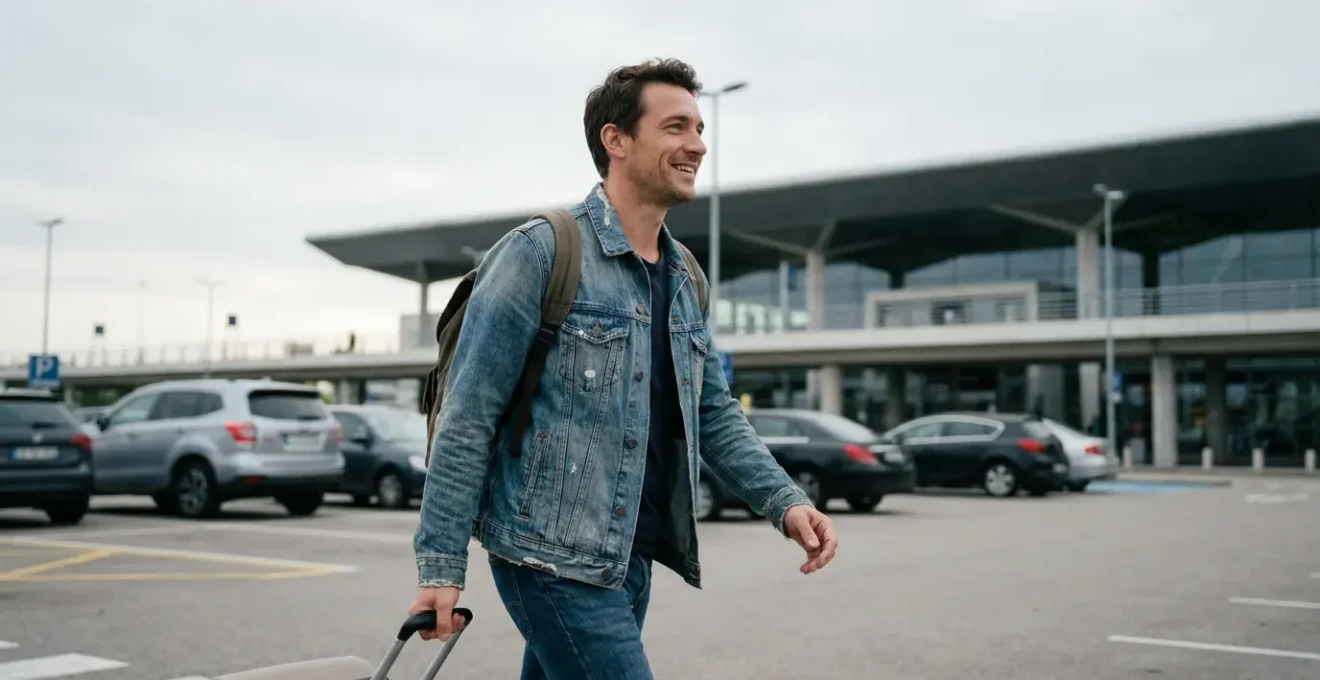 Voyageur avec valise marchant vers le terminal de l'aéroport Charles de Gaulle